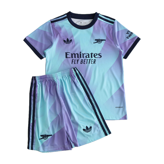 Arsenal Away Kids Kit 2024/25 - Aqua And Purple