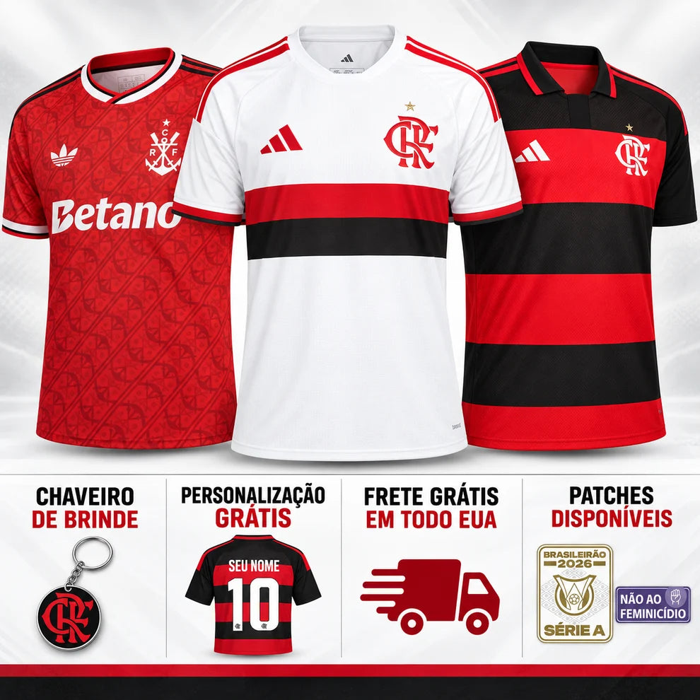 Combo de Camisetas Flamengo Titular, Visitante y Tercera 26/27 para Aficionados - Tercera con Patrón Rojo