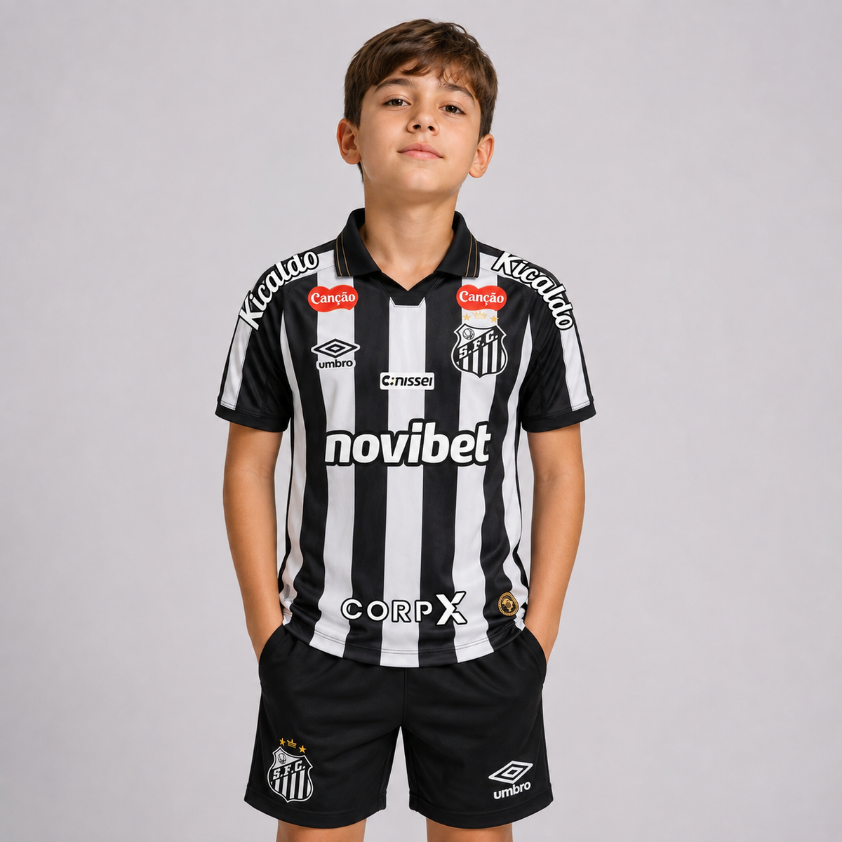 Santos Away 2025/26 Kids Kit (With Sponsor)