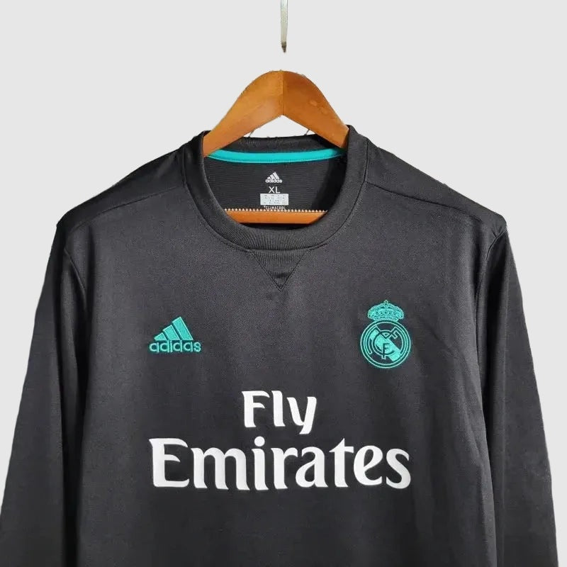 Camisa Retrô Manga Longa Real Madrid II 2017/18 - Preta e Azul-Petróleo - foto 2