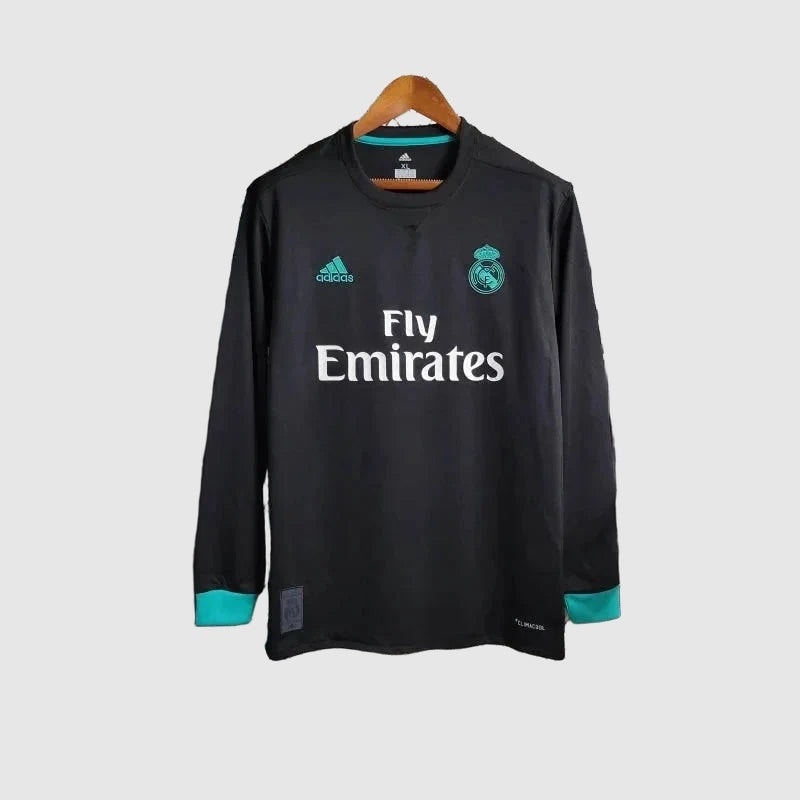 Camisa Retrô Manga Longa Real Madrid II 2017/18 - Preta e Azul-Petróleo - foto 3
