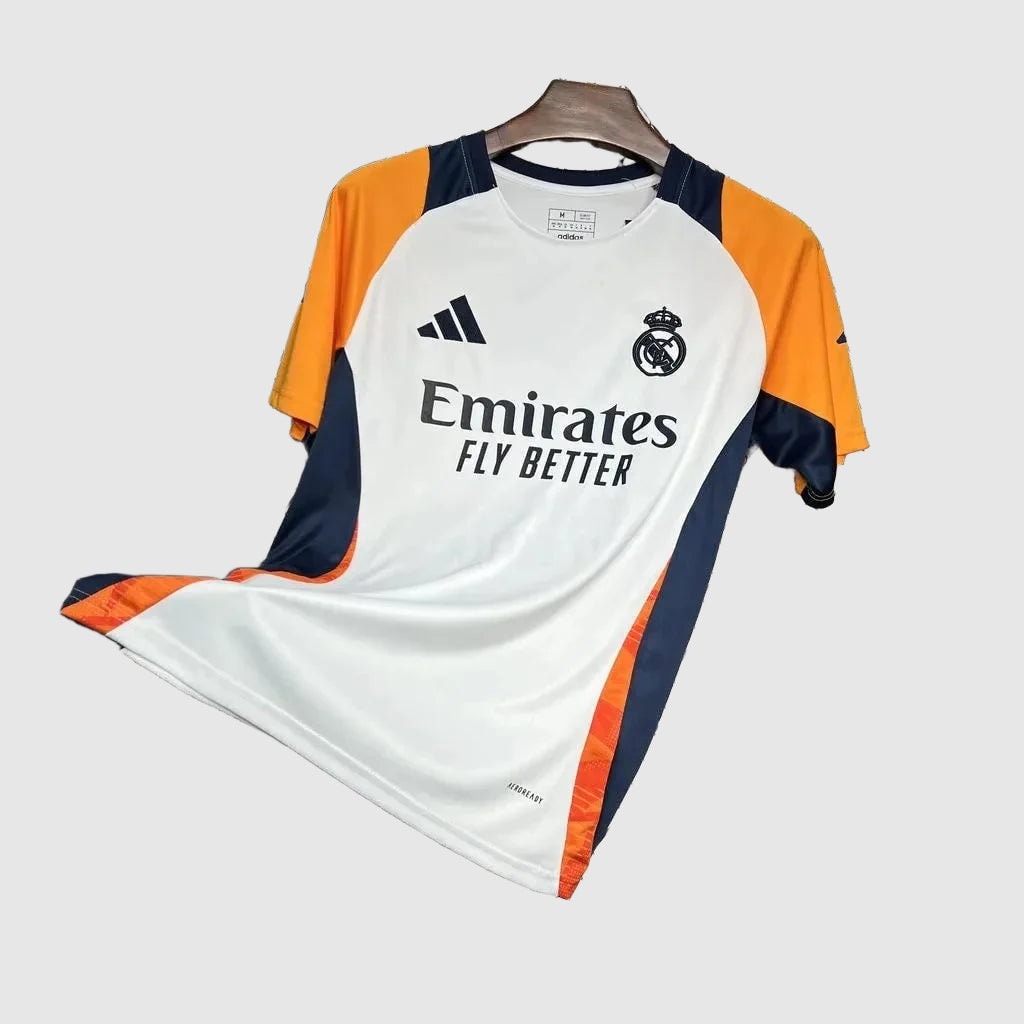 Camisa de Treino Real Madrid 24/25 - Branca Laranja e Azul-Marinho
