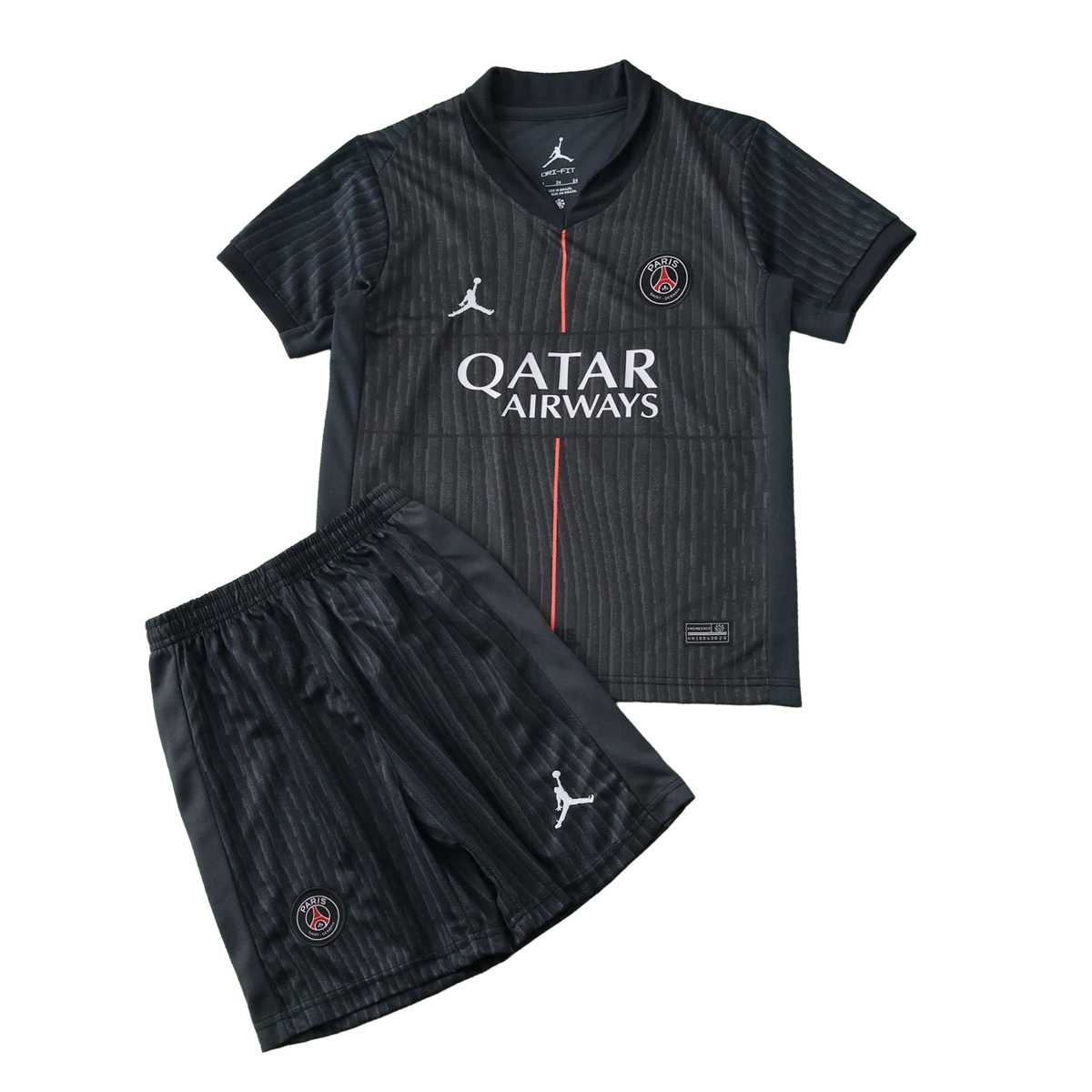Kit Infantil Paris Saint-Germain IV 25/26 - Preta Listra Vermelha