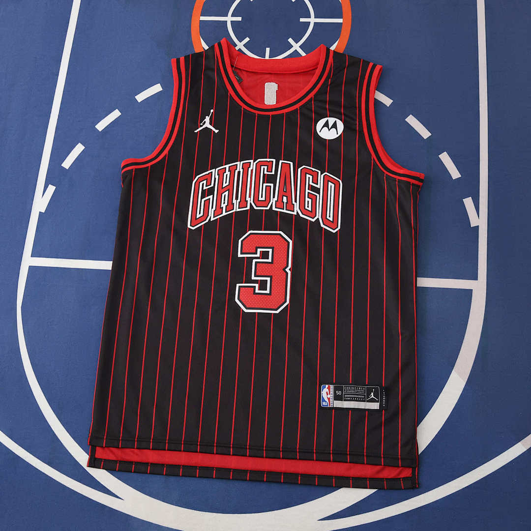 Chicago Bulls Jersey 2025/26 - Giddey 3 Black Pinstripe