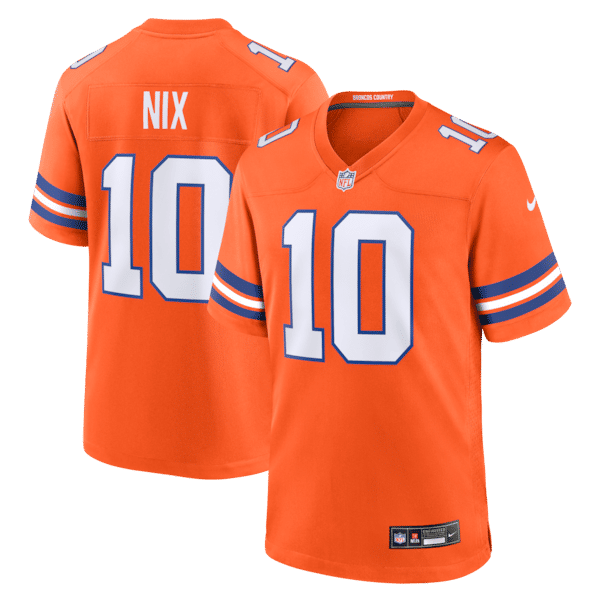 Camisa Denver Broncos Bo Nix Mile High Collection 1977 Throwback Game Laranja